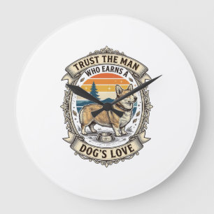 Reloj Redondo Grande Camiseta de Amante de Corgi Diseño de Grabado Vint
