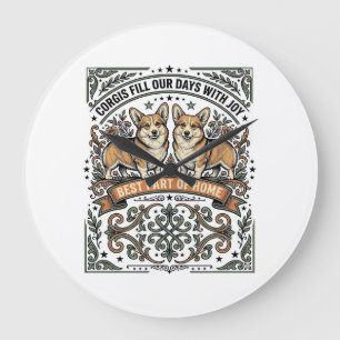 Reloj Redondo Grande Camiseta de Amante de Corgi Grabado Vintage Diseño