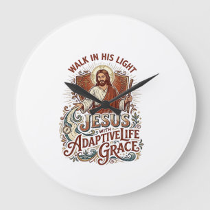 Reloj Redondo Grande Camiseta de ánimo de discapacidad de Jesús Inspira