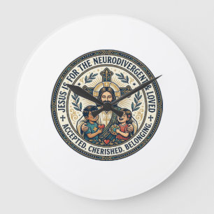 Reloj Redondo Grande Camiseta de ánimo neurodivergente de Jesús Inspira