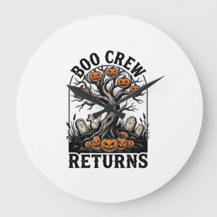 Reloj Redondo Grande Camiseta de árbol de Halloween Gráfica de calabaza