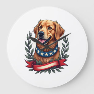 Reloj Redondo Grande Camiseta de arte americana patriótica de Golden Re
