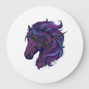 Reloj Redondo Grande Camiseta de arte de cabeza de caballo colorida gra
