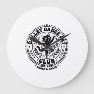 Reloj Redondo Grande Camiseta de arte de gato amante de baile de ballet