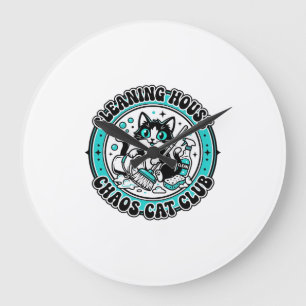 Reloj Redondo Grande Camiseta de Arte para Amantes de Gatos - Limpiar C