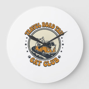Reloj Redondo Grande Camiseta de arte para amantes de gatos y viajes -