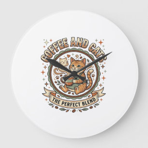 Reloj Redondo Grande Camiseta de arte vectorial vintage de café y gatos