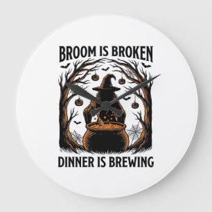 Reloj Redondo Grande Camiseta de bruja cocinando Diseño divertido de ca