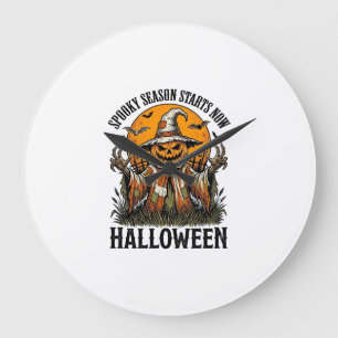 Reloj Redondo Grande Camiseta de Bruja de Calabaza Espantapájaros de Ha
