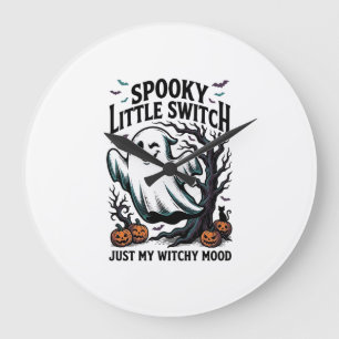 Reloj Redondo Grande Camiseta de Bruja de Halloween Diseño de Humor de