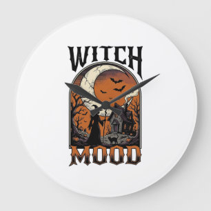 Reloj Redondo Grande Camiseta de Bruja de Halloween Diseño de Luna Embr