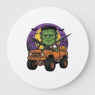 Reloj Redondo Grande Camiseta de calabaza de camión monstruo de Hallowe