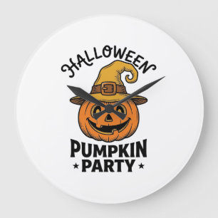 Reloj Redondo Grande Camiseta de calabaza de Halloween Sombrero de bruj