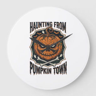 Reloj Redondo Grande Camiseta de calabaza de Halloween vintage Jack O L