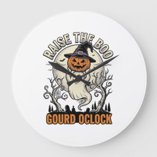 Reloj Redondo Grande Camiseta de calabaza fantasma Grabado vintage de H