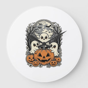 Reloj Redondo Grande Camiseta de calabaza fantasma linda grabado vintag