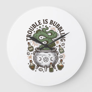 Reloj Redondo Grande Camiseta de caldero de bruja, problemas burbujeant