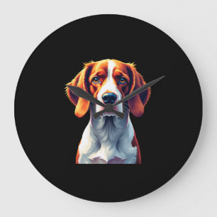 Reloj Redondo Grande Camiseta de cara de perro de mamá y papá Brittany