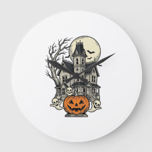 Reloj Redondo Grande Camiseta de Casa Embrujada Grabado Vintage Hallowe