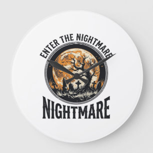 Reloj Redondo Grande Camiseta de cementerio de Halloween con diseño vin