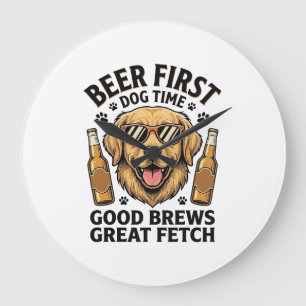 Reloj Redondo Grande Camiseta de cerveza Golden Retriever Lover de perr