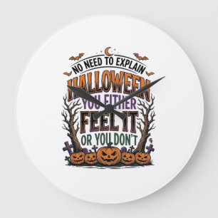 Reloj Redondo Grande Camiseta de cita de Halloween Calabaza Batata Árbo