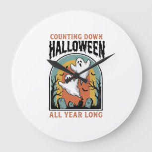 Reloj Redondo Grande Camiseta de Cuenta Regresiva de Halloween Gráfico
