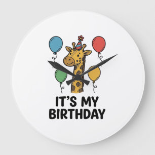 Reloj Redondo Grande Camiseta de cumpleaños de jirafa linda Diseño de f