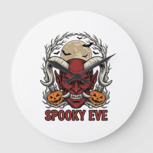 Reloj Redondo Grande Camiseta de Demonio de Halloween con Calabaza de G