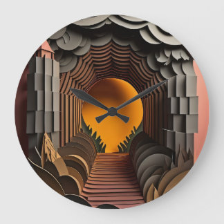 Reloj Redondo Grande Camiseta de diseño de arte de papel 3D