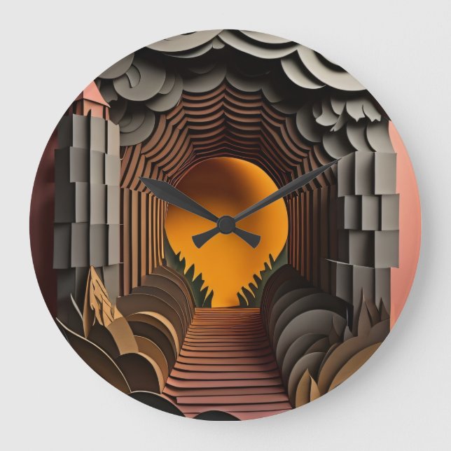 Reloj Redondo Grande Camiseta de diseño de arte de papel 3D (Anverso)