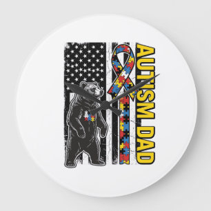 Reloj Redondo Grande Camiseta de diseño de conciencia de bandera de oso