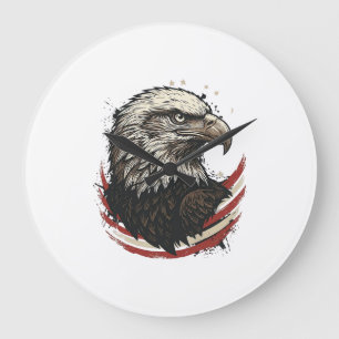 Reloj Redondo Grande Camiseta de diseño de grabado patriótico águila ca