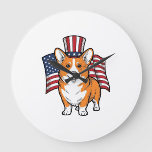 Reloj Redondo Grande Camiseta de diseño de grabado vintage de Corgi pat