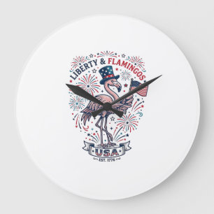 Reloj Redondo Grande Camiseta de diseño de grabado vintage de flamenco