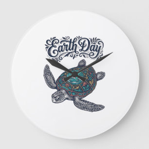 Reloj Redondo Grande Camiseta de diseño de grabado vintage de tortuga m