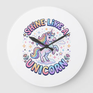 Reloj Redondo Grande Camiseta de diseño gráfico de unicornio brilla com