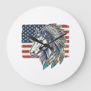 Reloj Redondo Grande Camiseta de diseño vectorial vintage de caballo pa