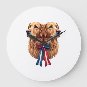 Reloj Redondo Grande Camiseta de doble retrato patriótico de Golden Ret