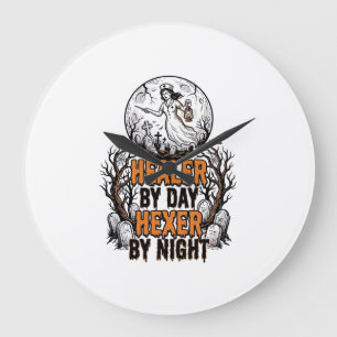 Reloj Redondo Grande Camiseta de Enfermera de Halloween Grabado Vintage