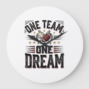 Reloj Redondo Grande Camiseta de equipo deportivo vintage One Team One 