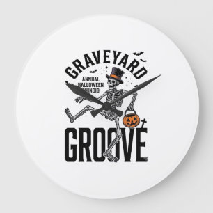 Reloj Redondo Grande Camiseta de esqueleto bailando con calabaza arte v