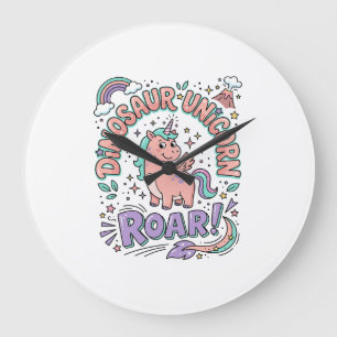 Reloj Redondo Grande Camiseta de estilo retro con rugido de dinosaurio