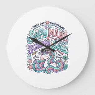 Reloj Redondo Grande Camiseta de estilo retro Unicornio Salty Mane Sunn