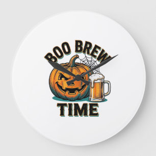 Reloj Redondo Grande Camiseta de fiesta de cerveza de Halloween calabaz
