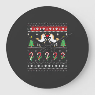Reloj Redondo Grande Camiseta de fiesta de suéter feo de Navidad de uni