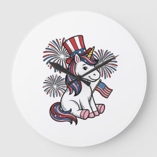 Reloj Redondo Grande Camiseta de fuegos artificiales de unicornio patri