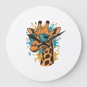 Reloj Redondo Grande Camiseta de Gafas de Sol de Jirafa Genial Grabada