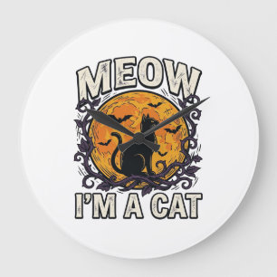 Reloj Redondo Grande Camiseta de gato de Halloween Maúlla soy un gato V