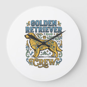 Reloj Redondo Grande Camiseta de Golden Retriever con arte vintage de a